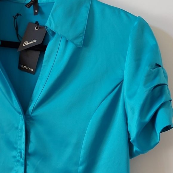 Renuar Teal Blue Blouse NWT Sz 8 - Picture 3 of 15